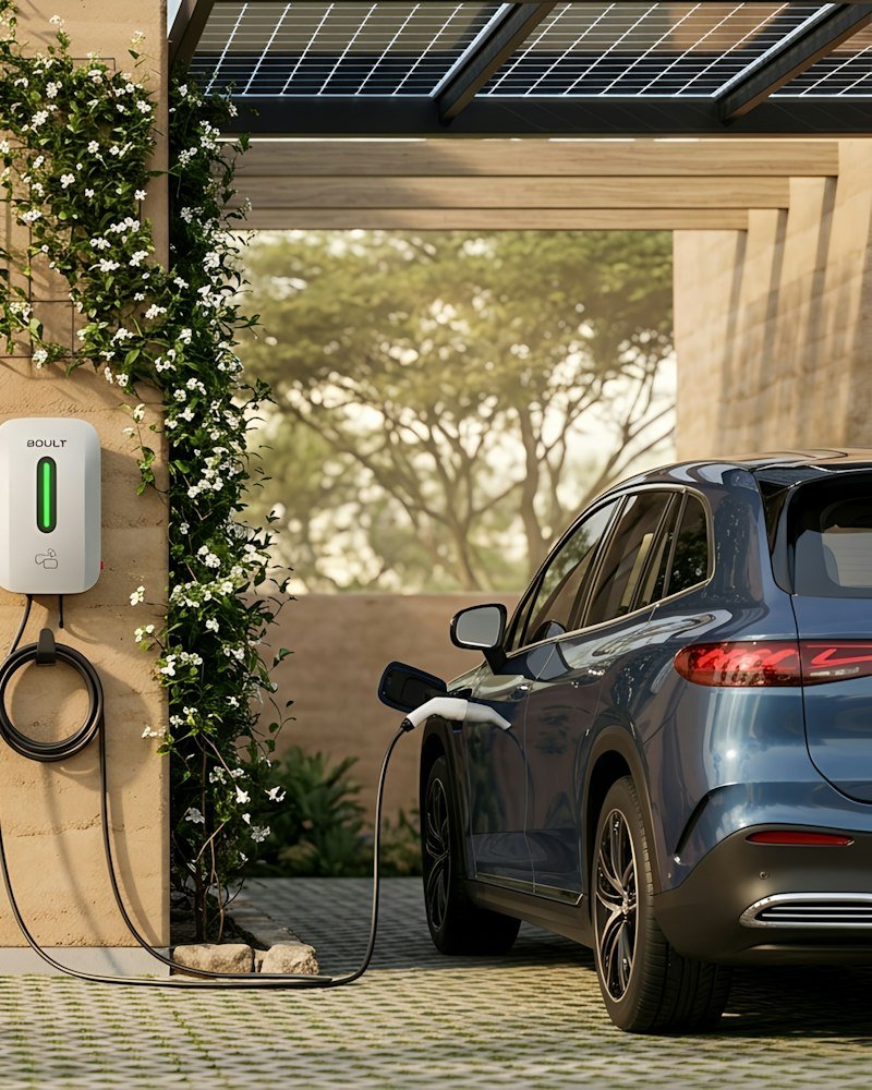 Residential home with EV wallbox and solar carport